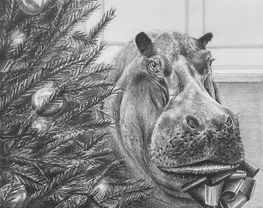 "Hippopotamus For Christmas" Art Print